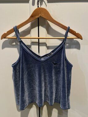 Victoria’s Secret PINK Velour Blue Flowy Cropped Tank Top SMALL Y2K